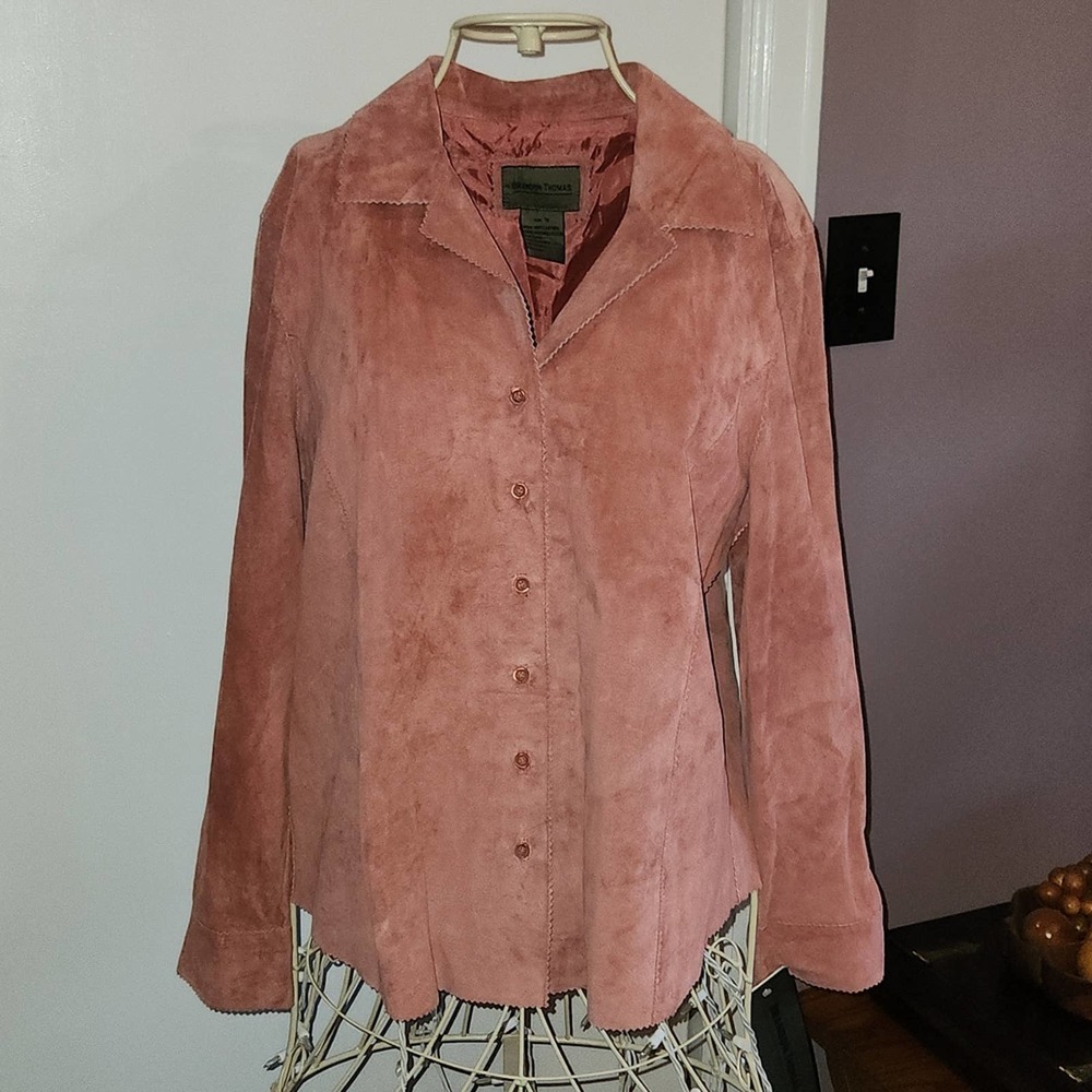 Brandon Thomas Salmon Colored Suede Leather Shacket Shirt Jacket Size XL